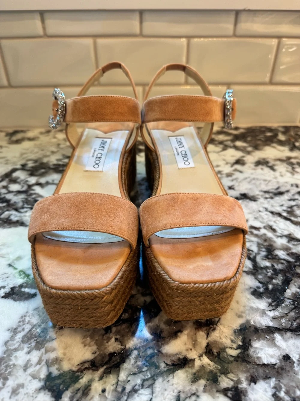 Jimmy Choo Mirabelle 70 Crystal Embellished Suede Espadrille Sandals - Size 39